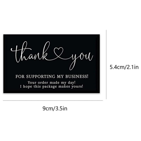 25 Pack 3.5x2” Thank You Cards Black with White Script & Heart - Picture 3 of 6